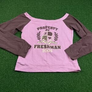 Y2K Niki Biki Pink Brown Raglan Off The Shoulder Freshman Shirt